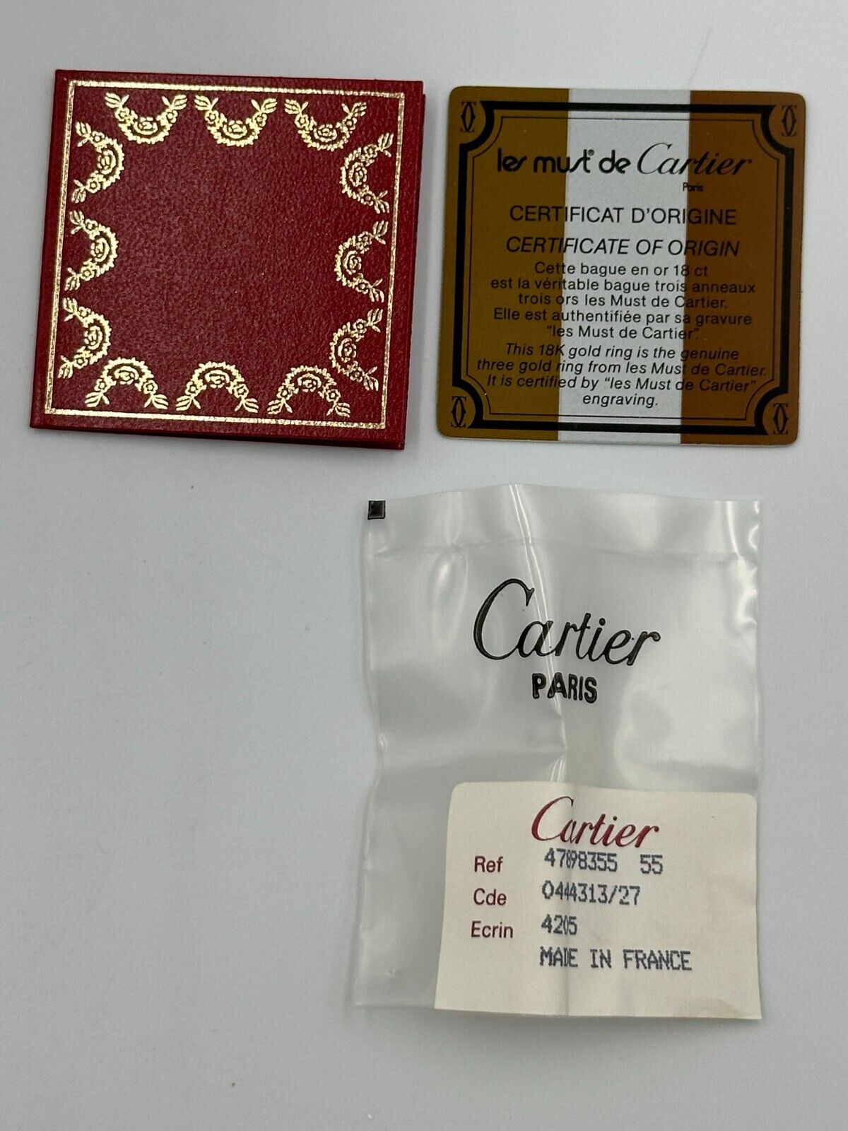 VINTAGE GENUINE CARTIER Red watch box case leather Booklet 3 set 240208003yA