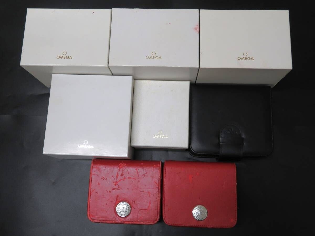 VINTAGE GENUINE OMEGA watch box case Red wood leather Booklet 9 set 231115001y1S