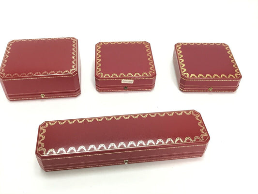 VINTAGE GENUINE CARTIER Red watch box case wood leather 4 set white 231213001eS