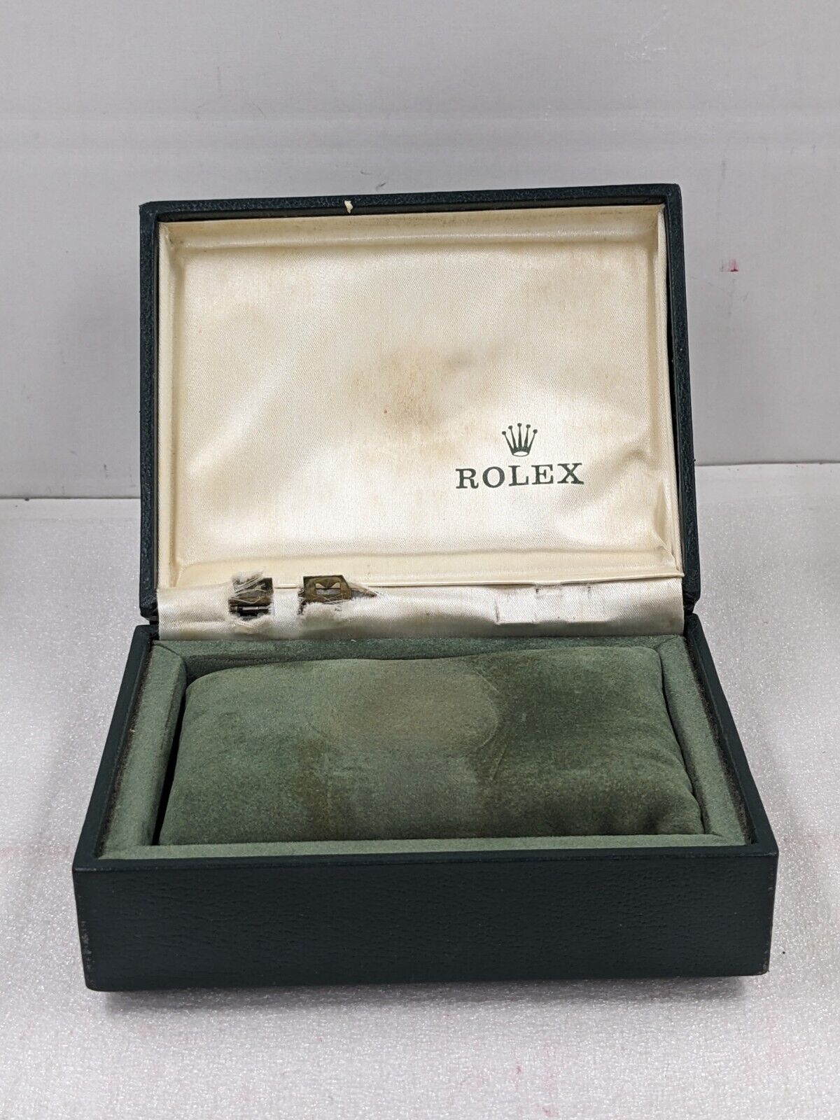 VINTAGE GENUINE ROLEX Green watch box case 11.00.01 leather junk 231109001y3S