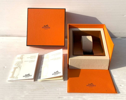 VINTAGE GENUINE HERMES watch box case Orange wood leather Booklet 231122005yS