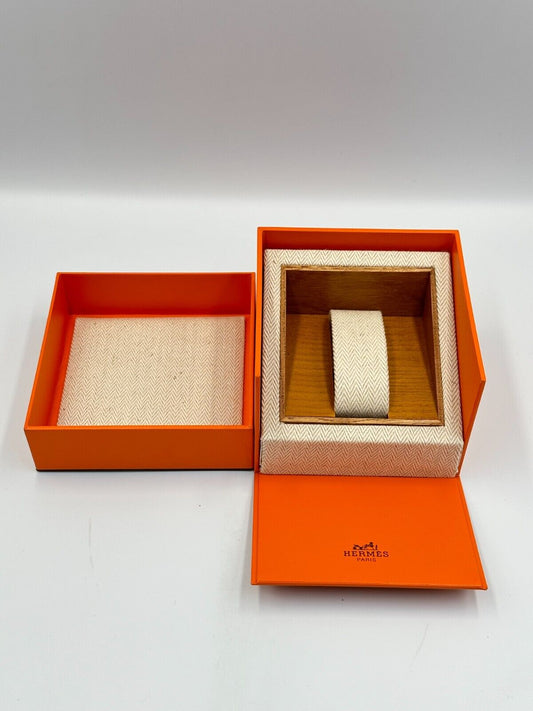 VINTAGE GENUINE HERMES Orange watch box case wood leather 240219005y2A