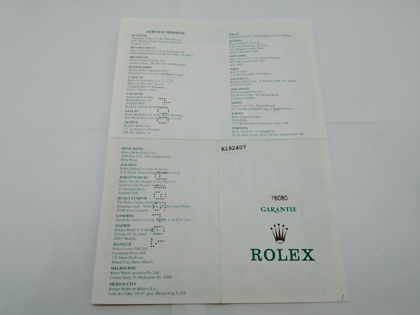 VINTAGE GENUINE ROLEX 76080 Oyster Perpetual warranty guarantee paper 0808001m3S