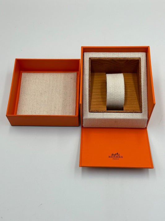 VINTAGE GENUINE HERMES Orange watch box case wood leather 240219004y1A