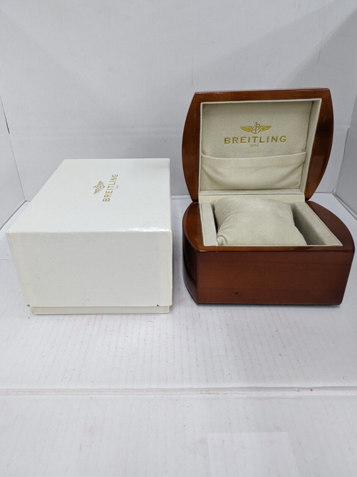 VINTAGE GENUINE BREITLING Red Brown watch box case wood leather 231018003yS