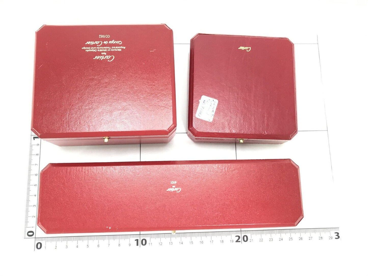 VINTAGE GENUINE CARTIER Red watch box case wood leather 4 set white 231213001eS