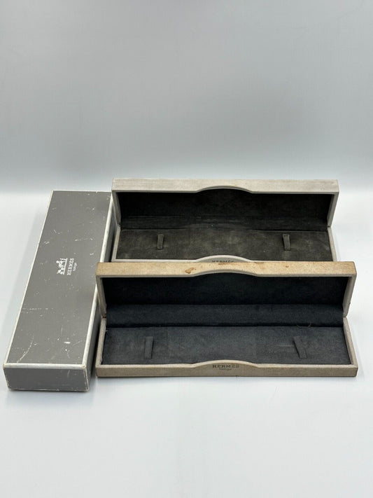 VINTAGE GENUINE HERMES Gray watch box case wood leather 240220002y5A