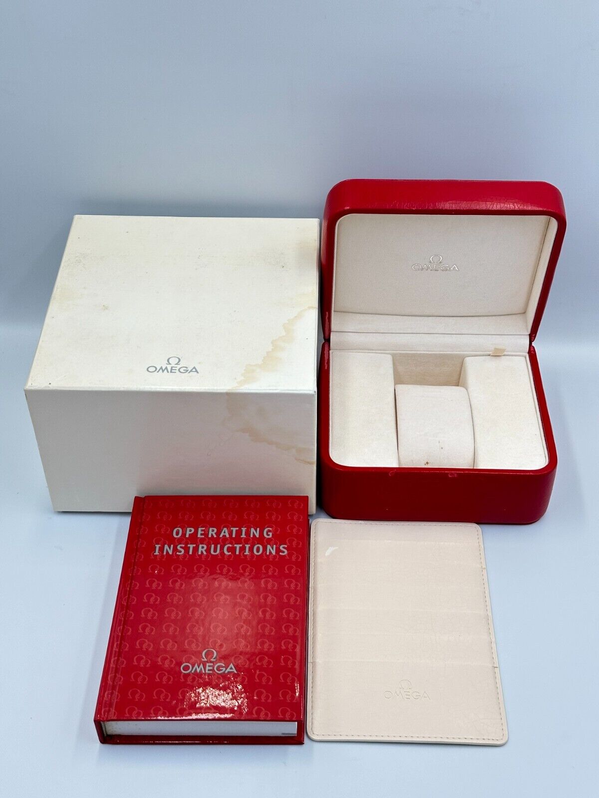 VINTAGE GENUINE OMEGA Speedmaster Seamaster Red watch box case wood 240212001yA