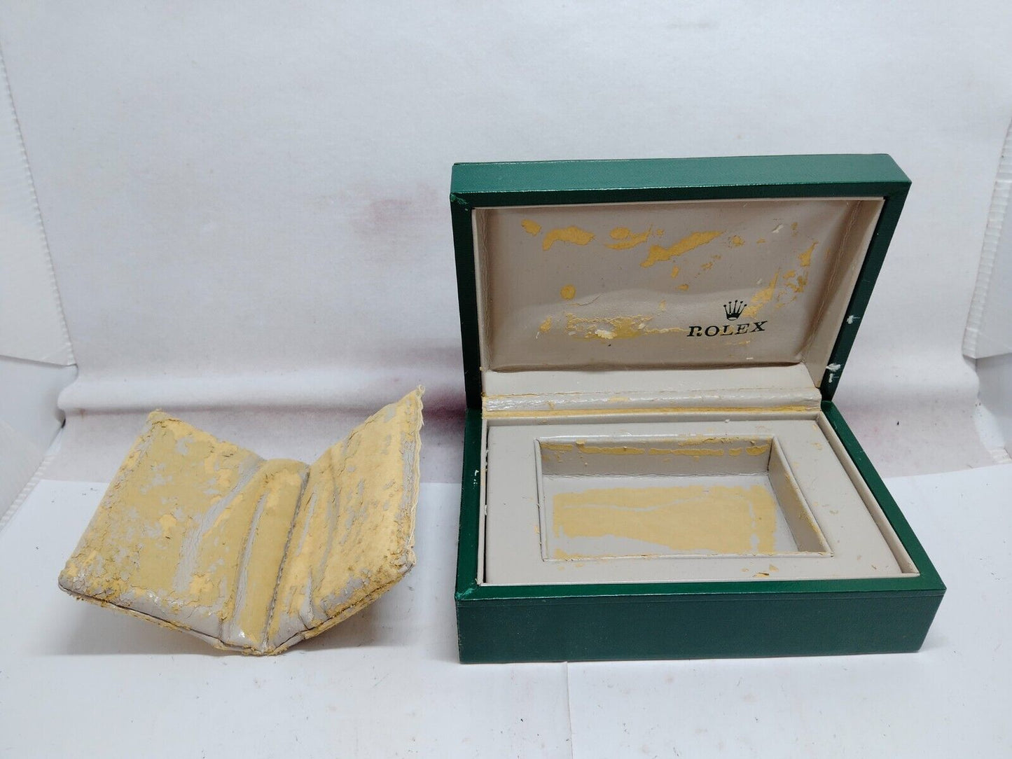 VINTAGE GENUINE ROLEX Green watch box case 68.00.06 wood leather 230701001y2S