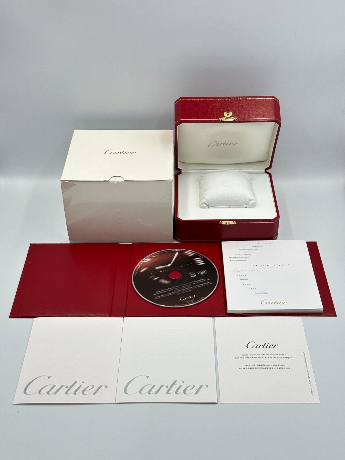 VINTAGE GENUINE CARTIER watch box case wood COWA 0043 Booklet DVD 240218007yA