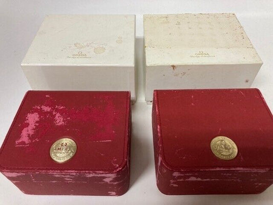 VINTAGE GENUINE OMEGA Speedmaster Seamaster watch box case red 2 set 230905004yS