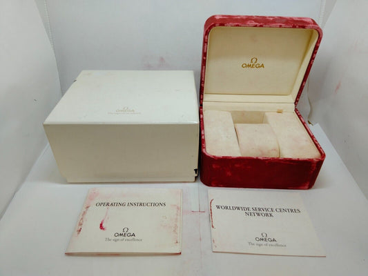 VINTAGE GENUINE OMEGA Speedmaster Seamaster red watch box case leather 0914025yS