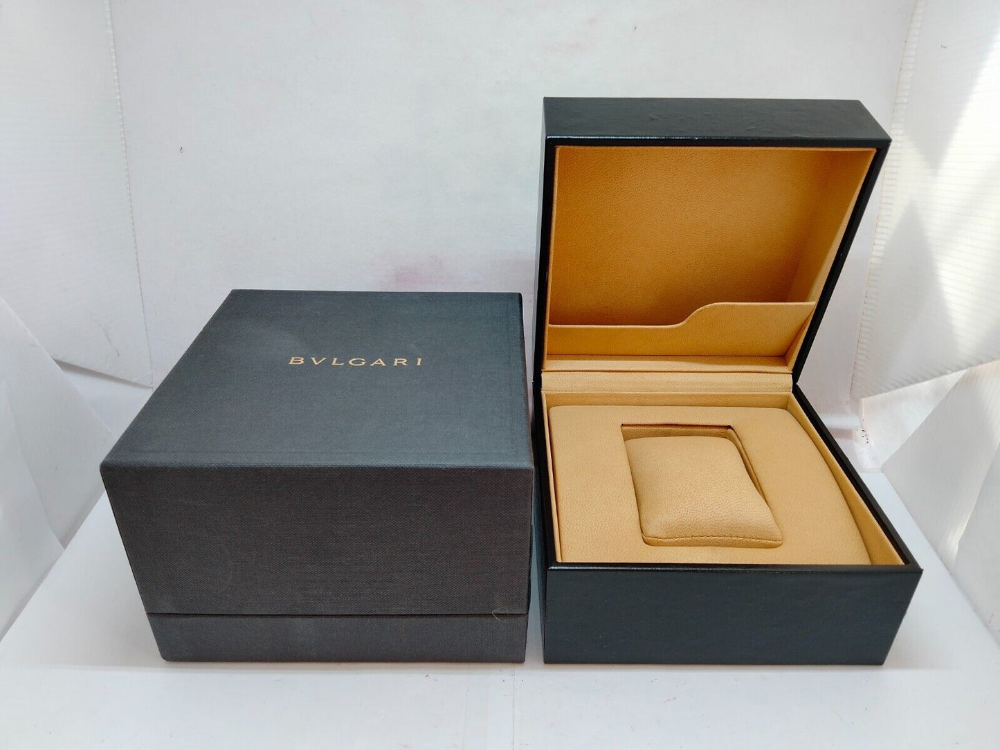 VINTAGE GENUINE  BVLGARI  watch box case wood leather 5 set black 230919013yS