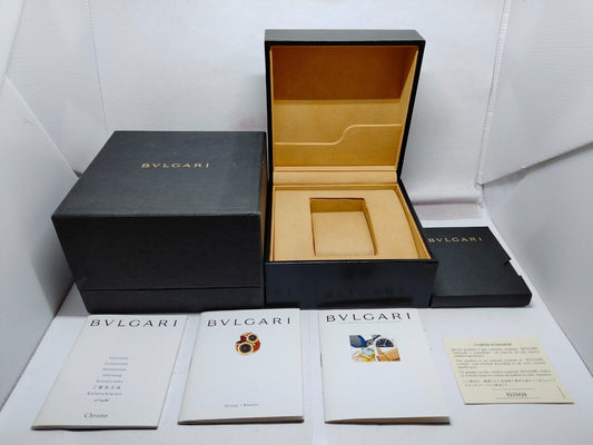 VINTAGE GENUINE BVLGARI watch box case booklet black leather wood 230827002yS