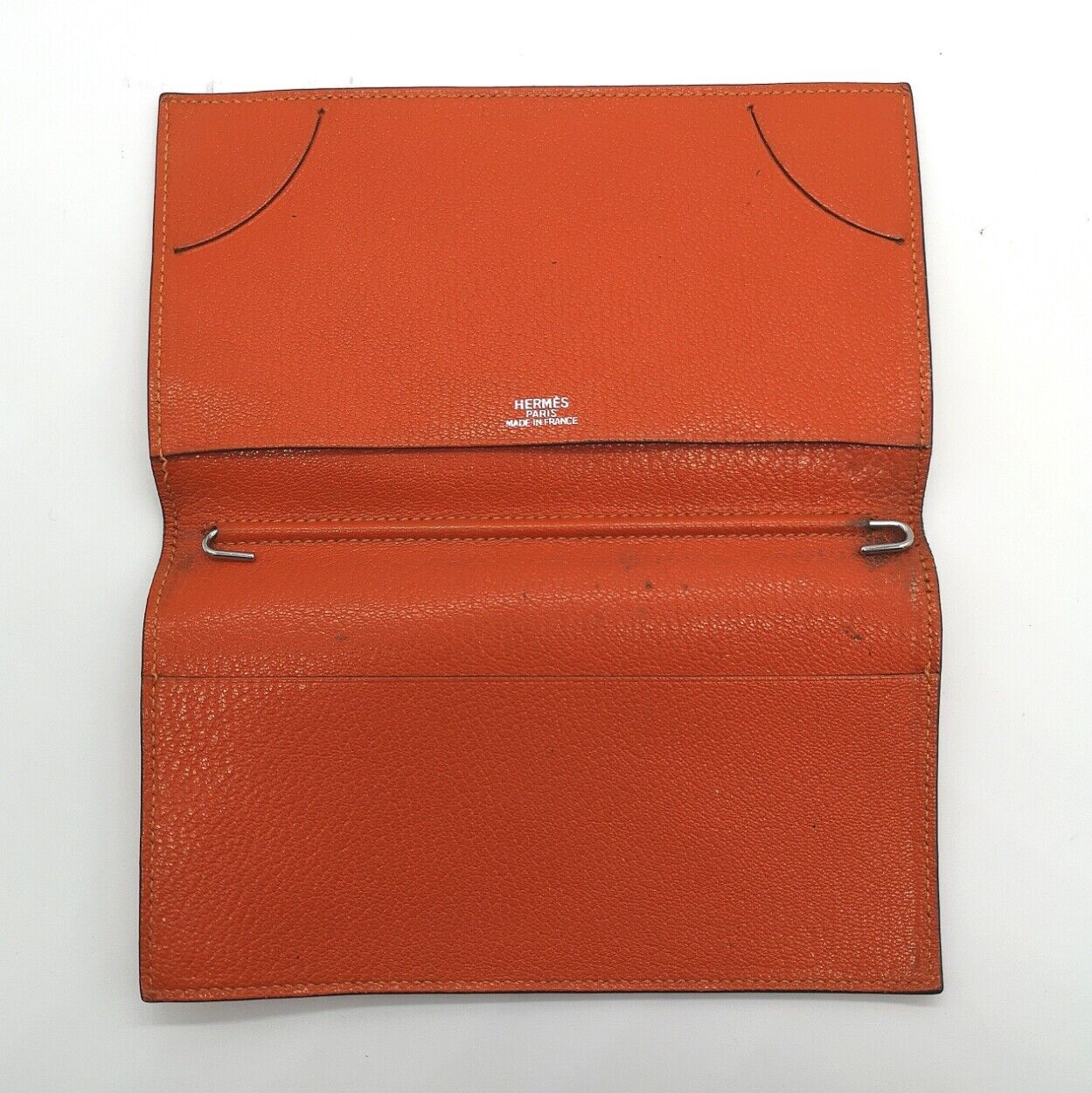 VINTAGE GENUINE HERMES orange case 17cm 10.5cm leather wallet watch box 1203009j