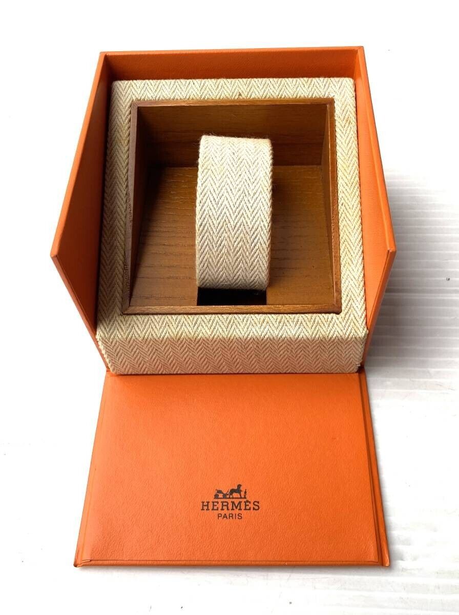 VINTAGE GENUINE HERMES watch box case Red wood leather Booklet tag 231010015yS