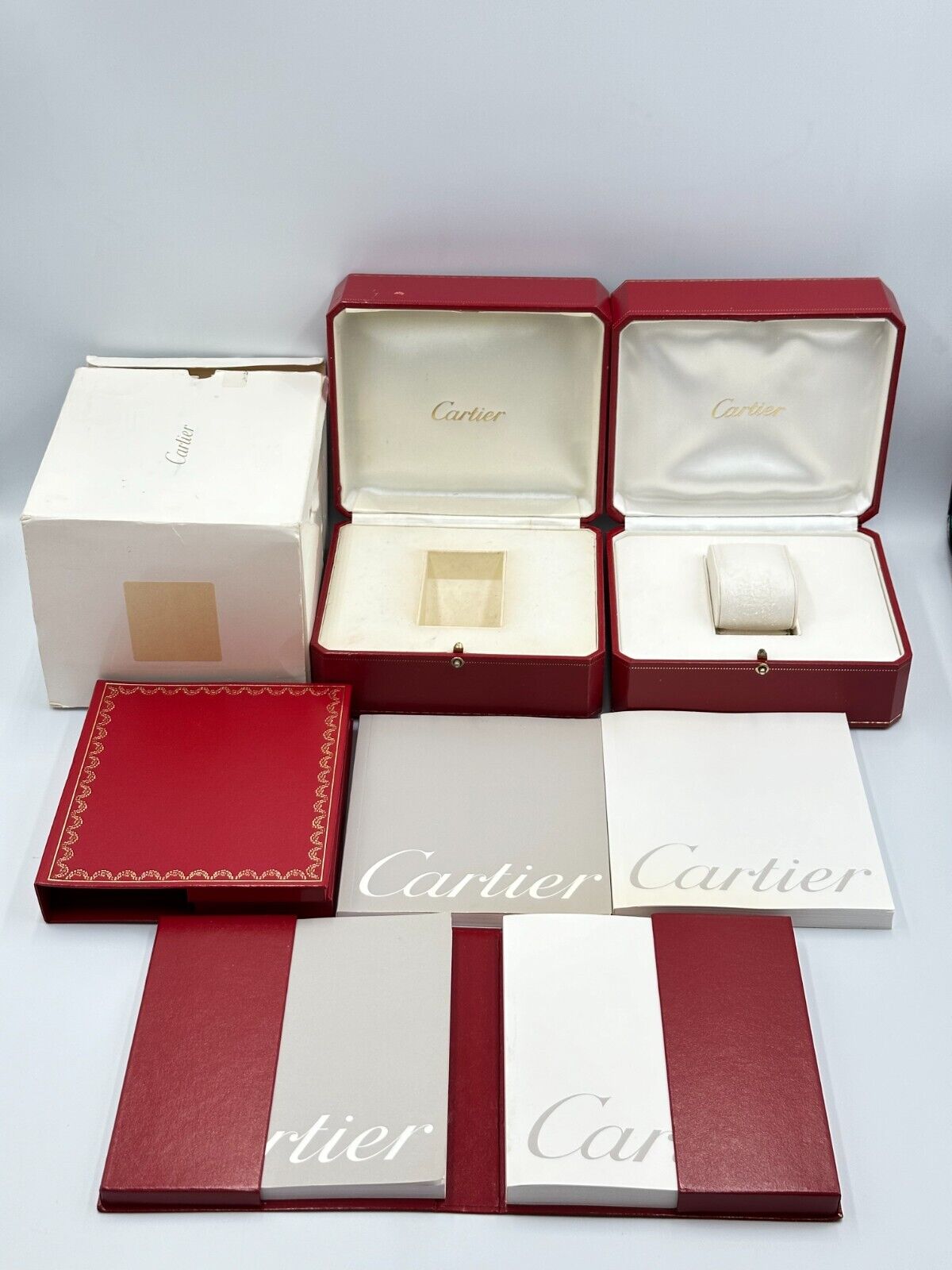 VINTAGE GENUINE CARTIER Red watch box case wood leather Booklet 240222002yA