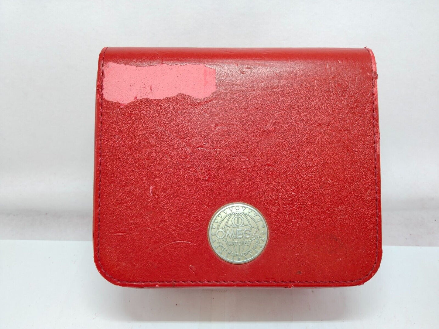 VINTAGE GENUINE OMEGA Seamaster Speedmaster watch box case leather red 1003014yS