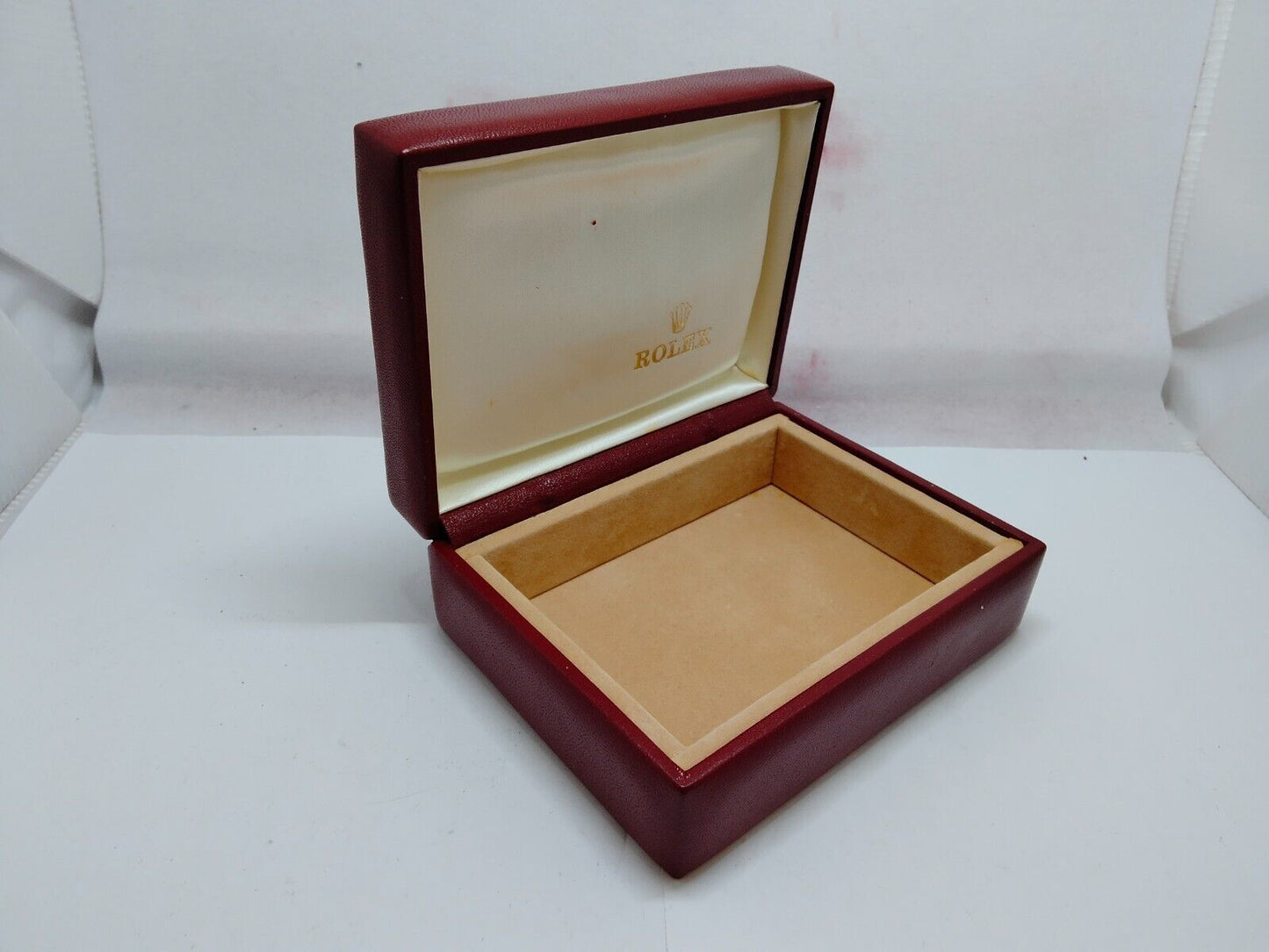 VINTAGE GENUINE ROLEX Red watch box case 14.00.08 wood leather 1019004eS