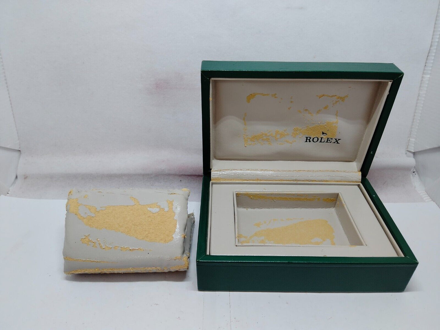 VINTAGE GENUINE ROLEX watch box case 68.00.06 wood leather green 230924003y3S