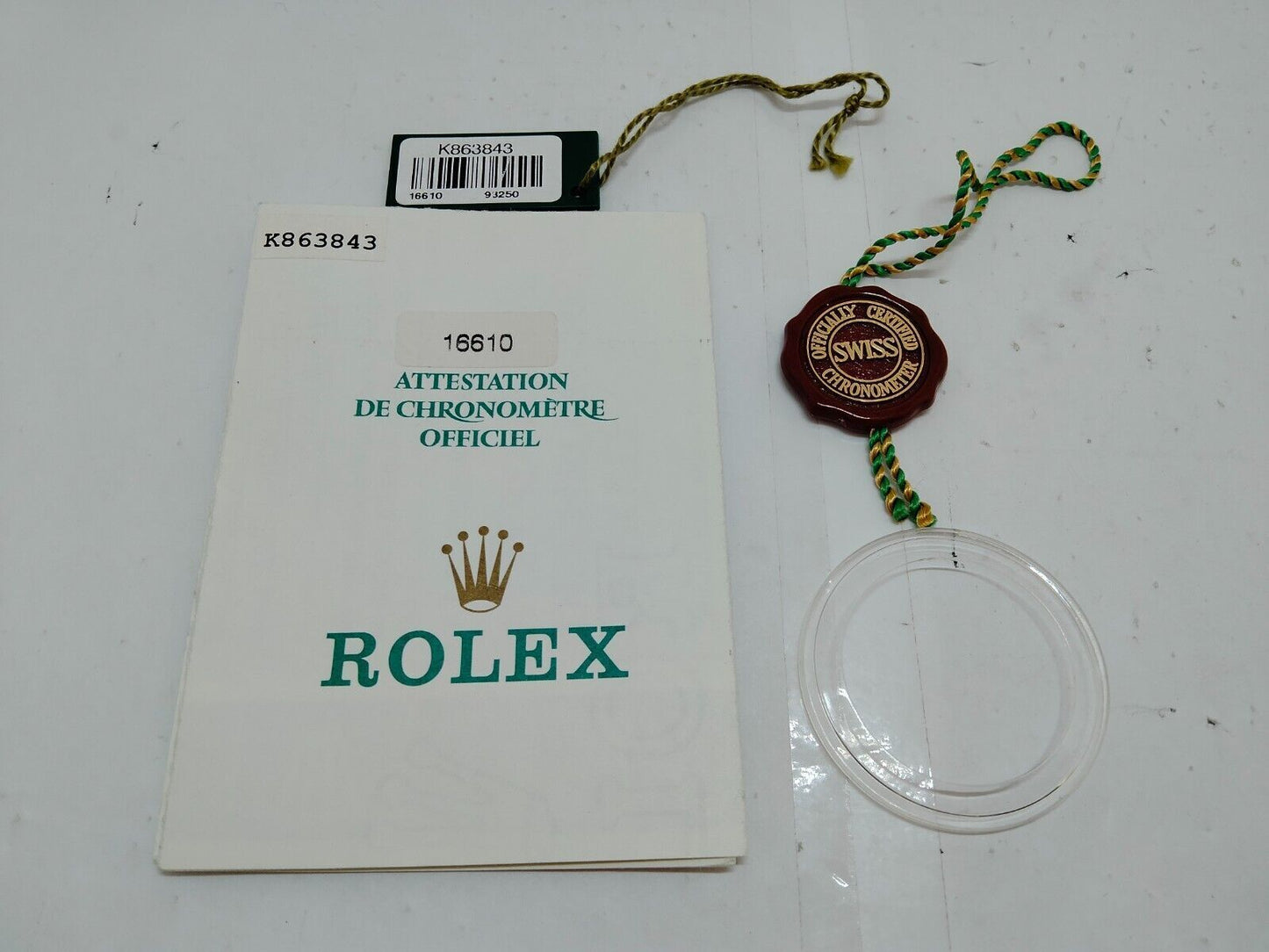 VINTAGE GENUINE ROLEX  SUBMARINER 16610 Watch Warranty guarantee Tag 0201003eS