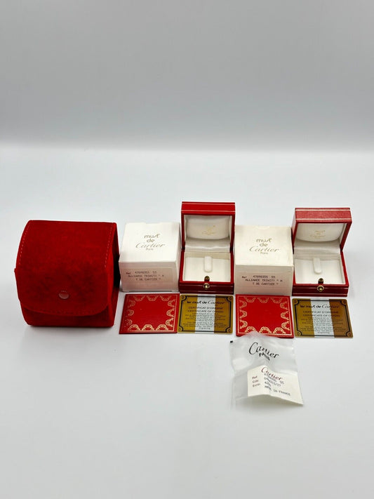 VINTAGE GENUINE CARTIER Red watch box case leather Booklet 3 set 240208003yA