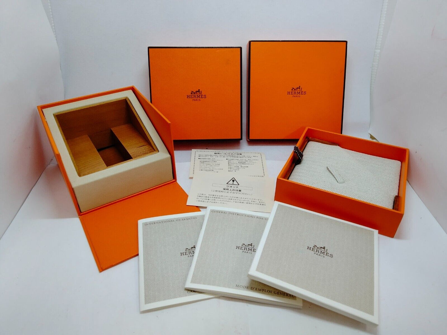 VINTAGE GENUINE HERMES watch box case 2set orange wood leather 0612005y4S