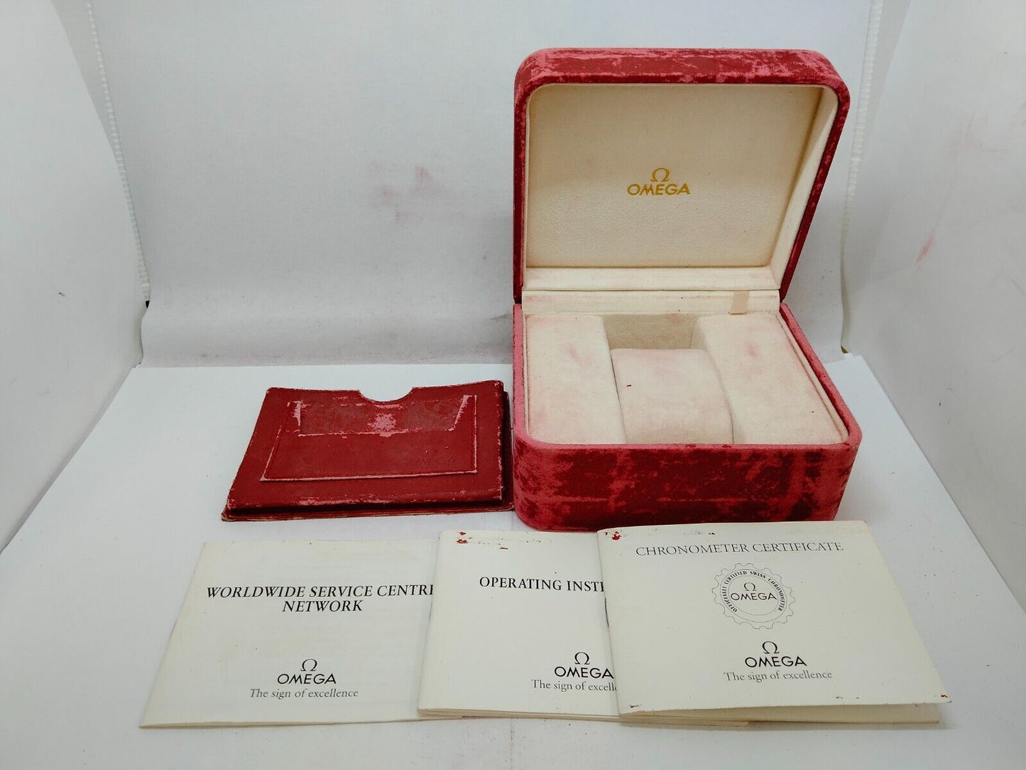 VINTAGE GENUINE OMEGA Speedmaster Seamaster red watch box case leather 0915003yS