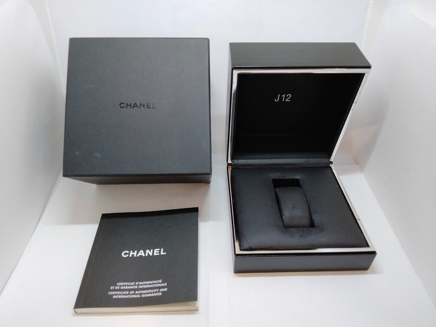 VINTAGE GENUINE CHANEL J12 watch case box box booklet black 0529012yS