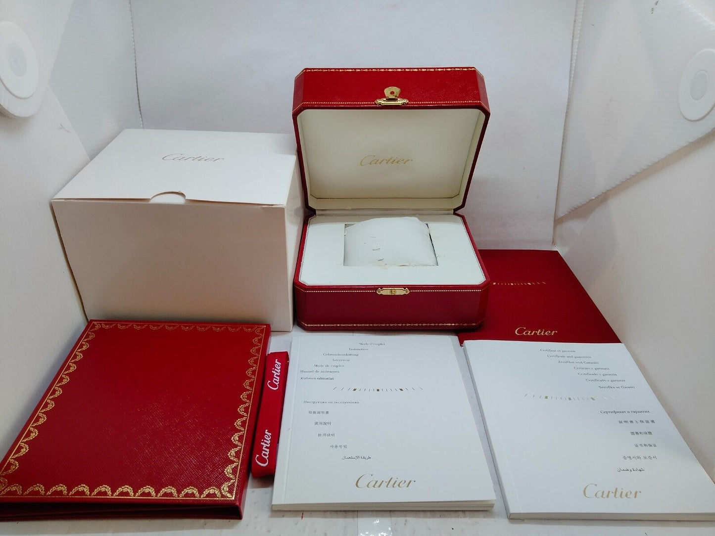 VINTAGE GENUINE CARTIER watch box case wood leather red COWA 0049 231113018mS