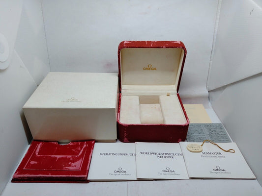 VINTAGE GENUINE OMEGA Speedmaster Seamaster Red watch box case tag 230730011yS