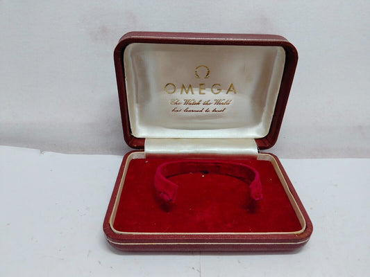 VINTAGE GENUINE OMEGA watch box case red wood leather 1220003yS