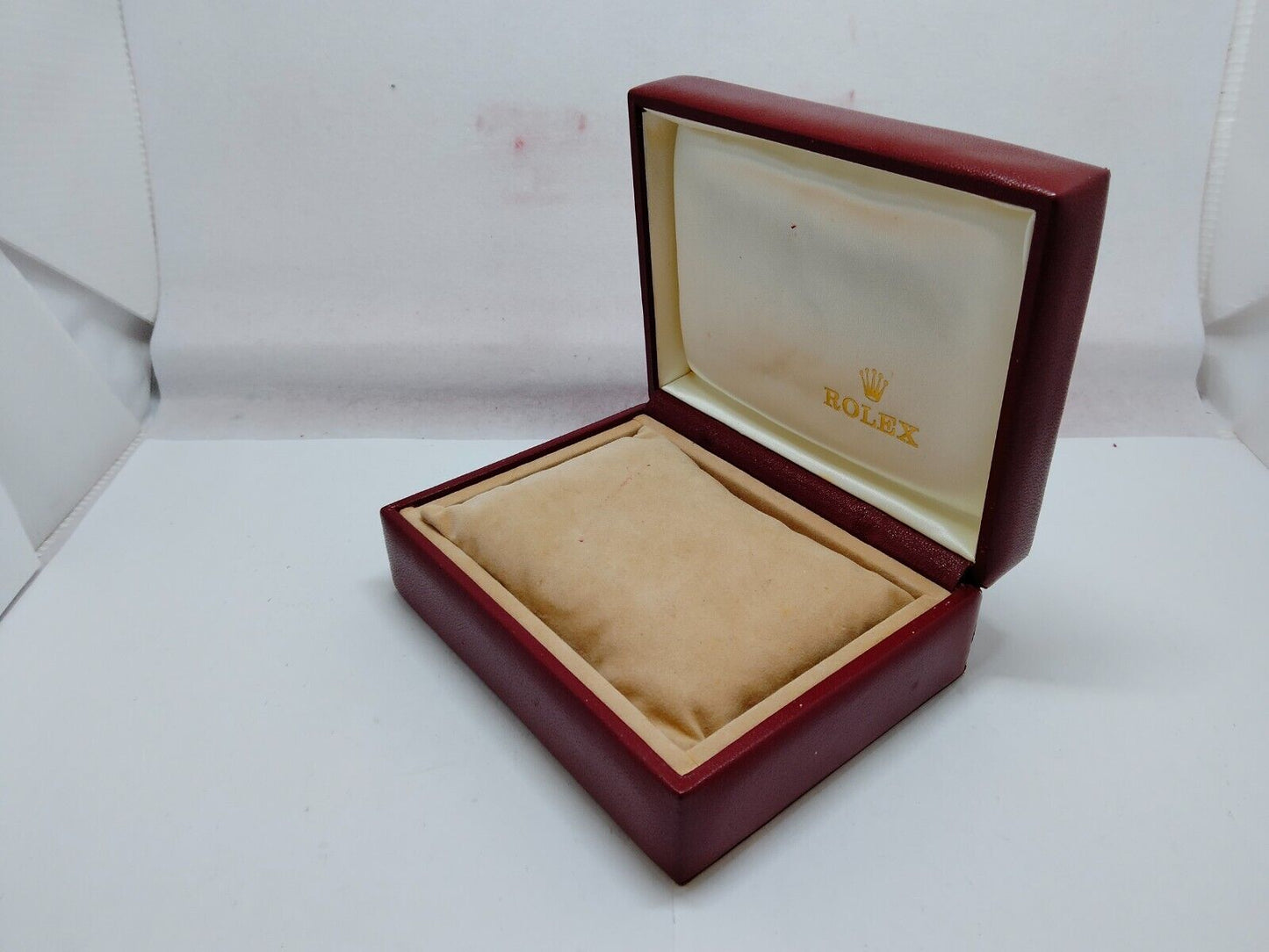 VINTAGE GENUINE ROLEX Red watch box case 14.00.08 wood leather 1019004eS