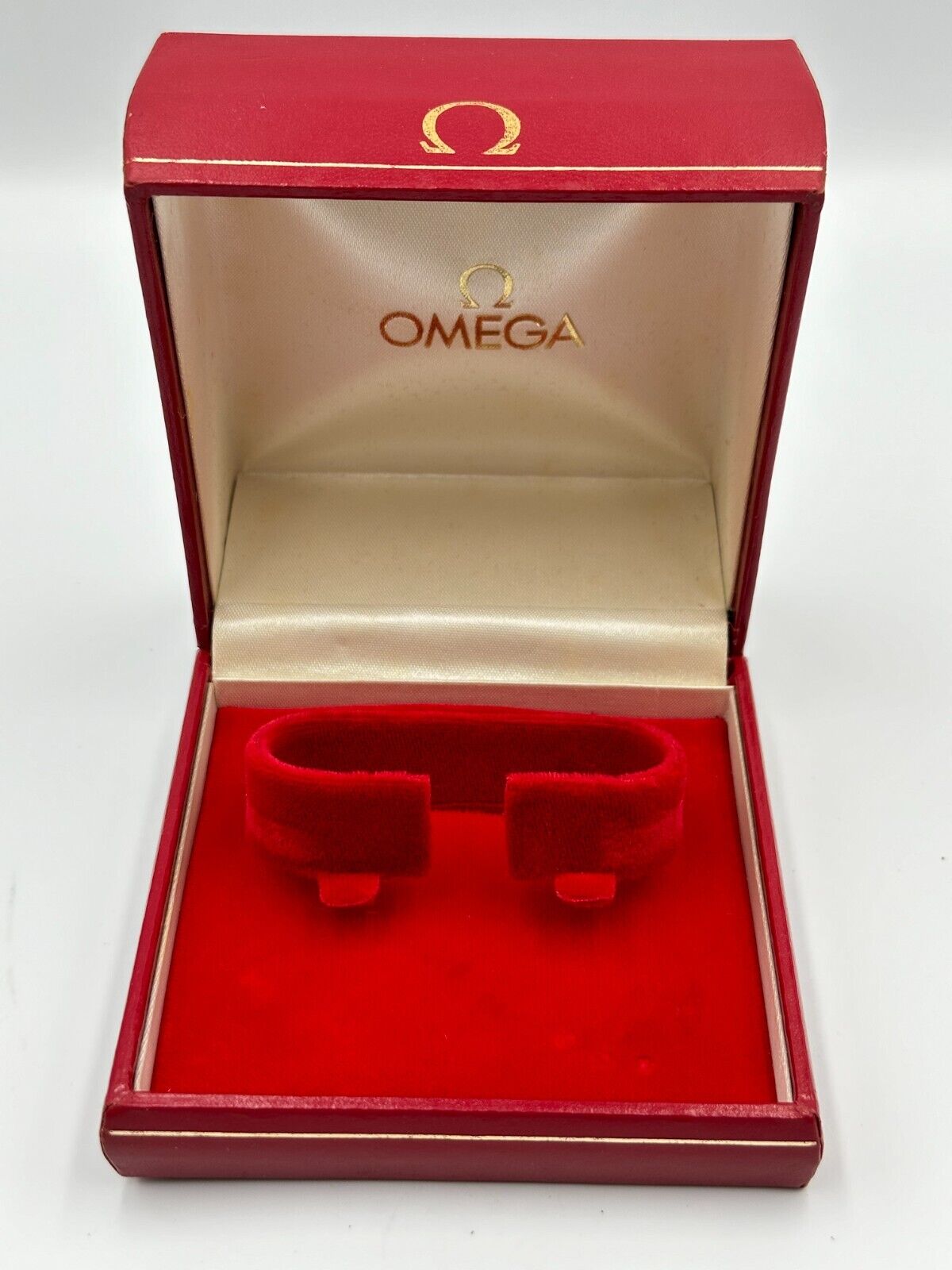 VINTAGE GENUINE OMEGA Red watch box case wood leather 240209001yA