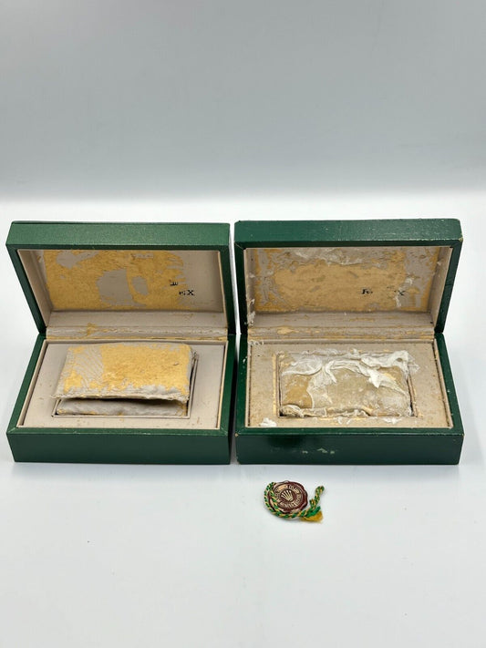 VINTAGE GENUINE ROLEX Green watch box case wood leather 2 set 240128003m6A