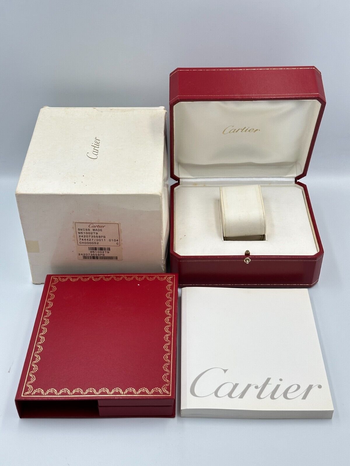 VINTAGE GENUINE CARTIER Red watch box case wood leather Booklet 240125001yA