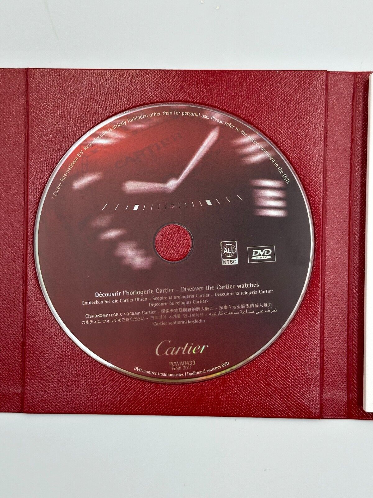 VINTAGE GENUINE CARTIER Red watch box case wood leather Booklet DVD 240128004mA