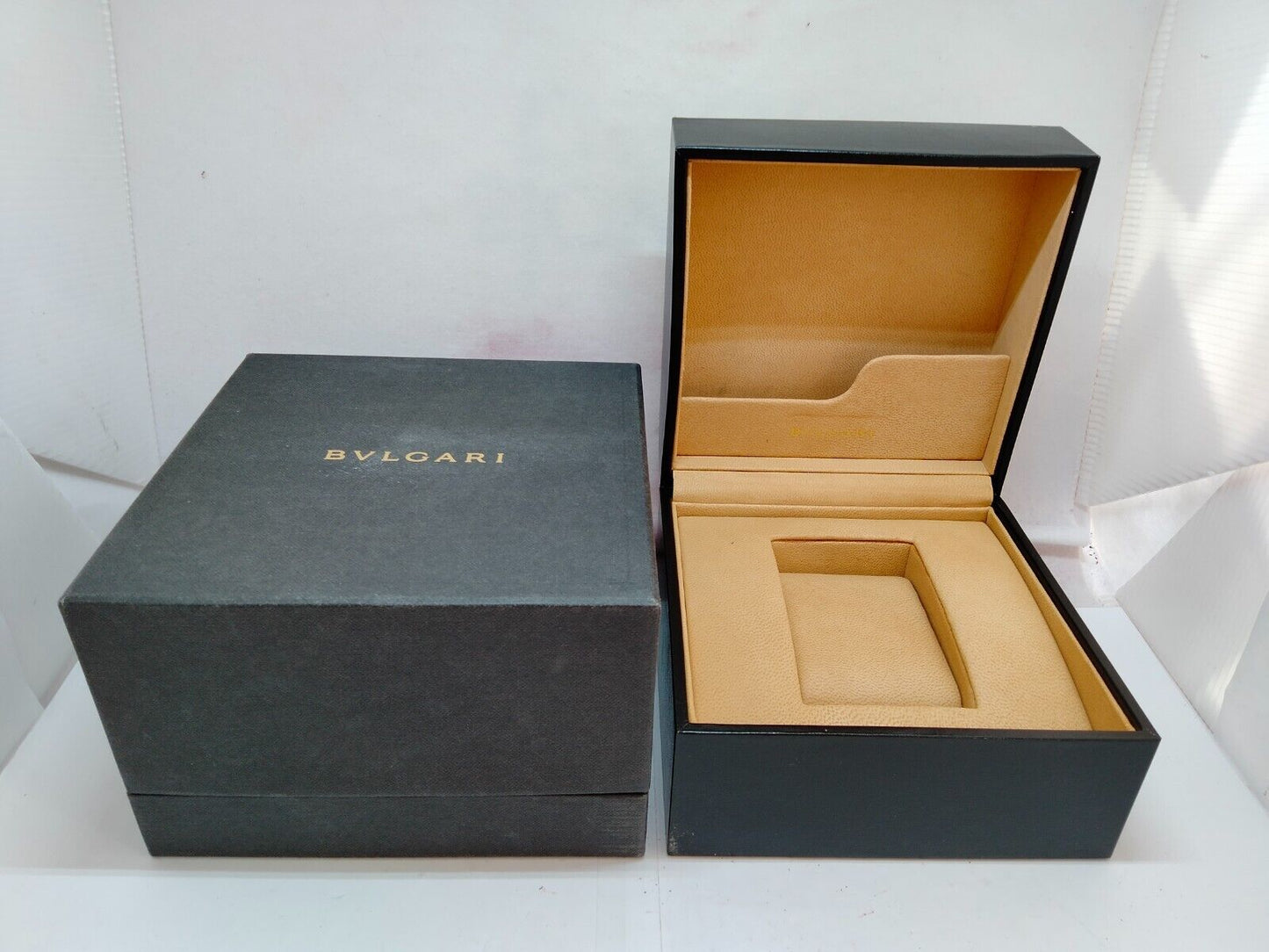 VINTAGE GENUINE  BVLGARI  watch box case wood leather 5 set black 230919013yS