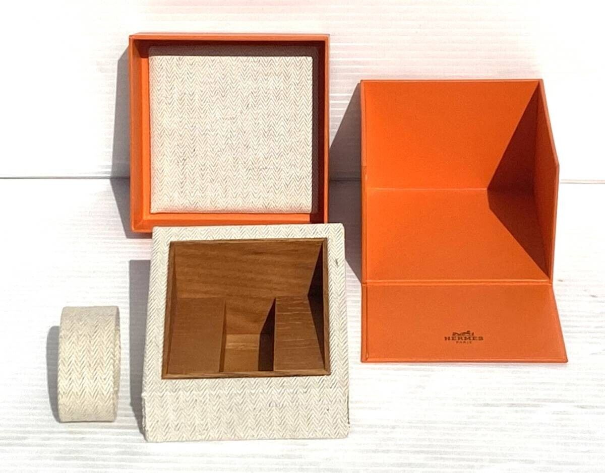 VINTAGE GENUINE HERMES watch box case Orange wood leather booklet 231018005yS