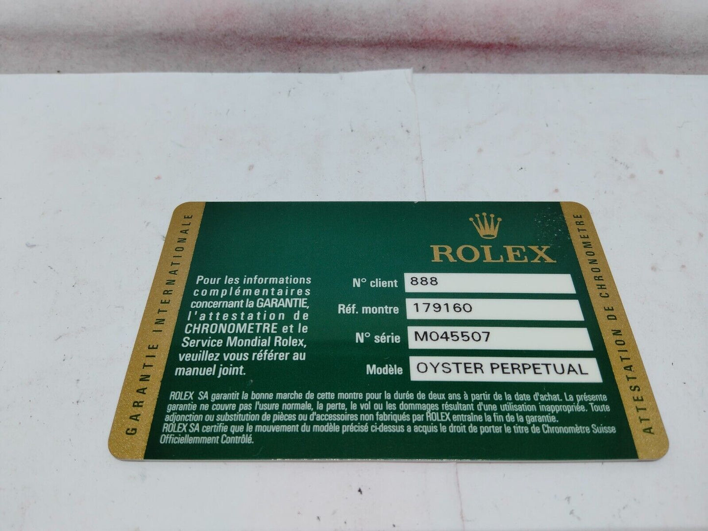 VINTAGE GENUINE ROLEX 179160 Datejust M Watch Card 2011' tag 230712001dS