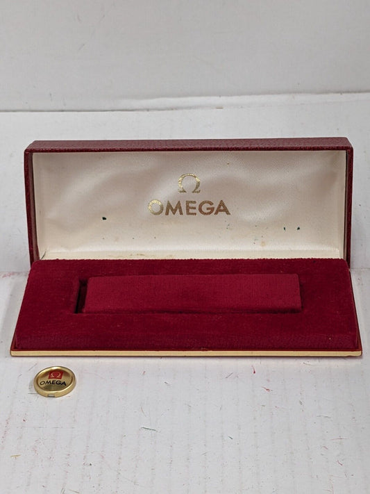 VINTAGE GENUINE OMEGA Red Speedmaster Seamaster watch box case tag 230921009y23S