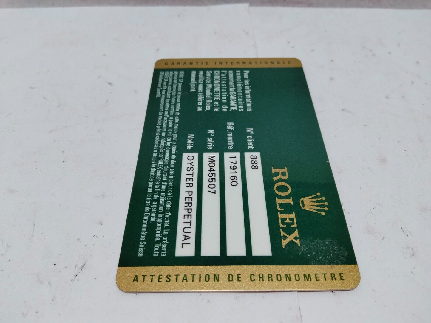 VINTAGE GENUINE ROLEX 179160 Datejust M Watch Card 2011' tag 230712001dS