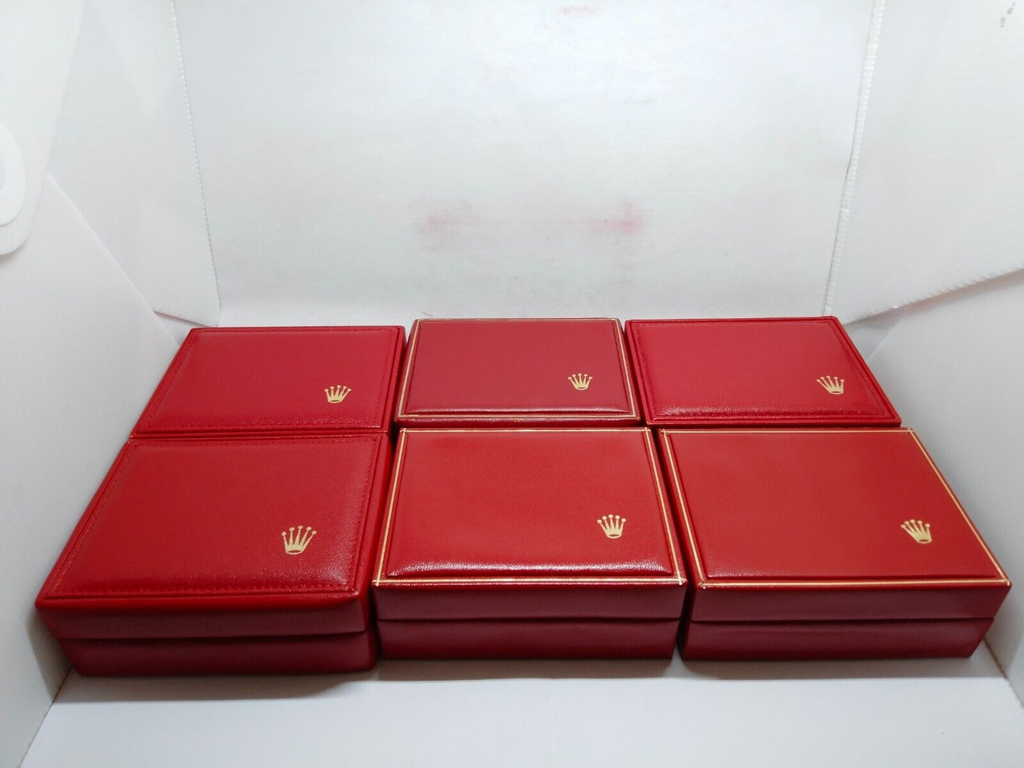 VINTAGE GENUINE ROLEX Red watch box case 6sets 14.00.08 wood leather 230617004yS