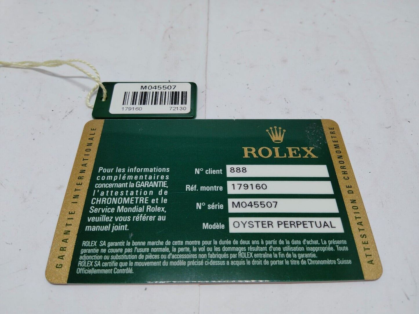 VINTAGE GENUINE ROLEX 179160 Datejust M Watch Card 2011' tag 230712001dS