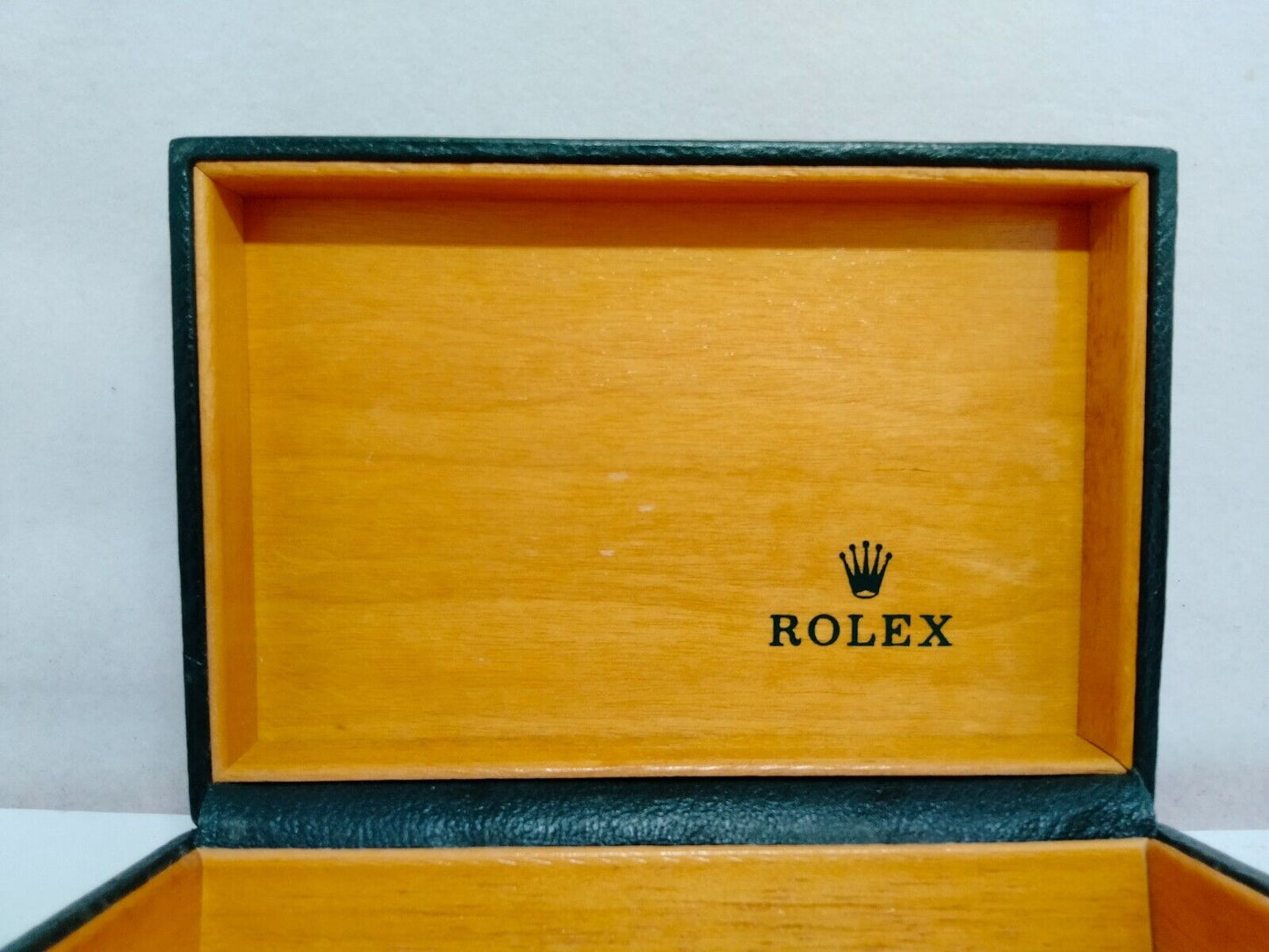 VINTAGE ECHTE ROLEX-Uhrenbox, grünes Holz, ohne Innenkissen 230610001y3S