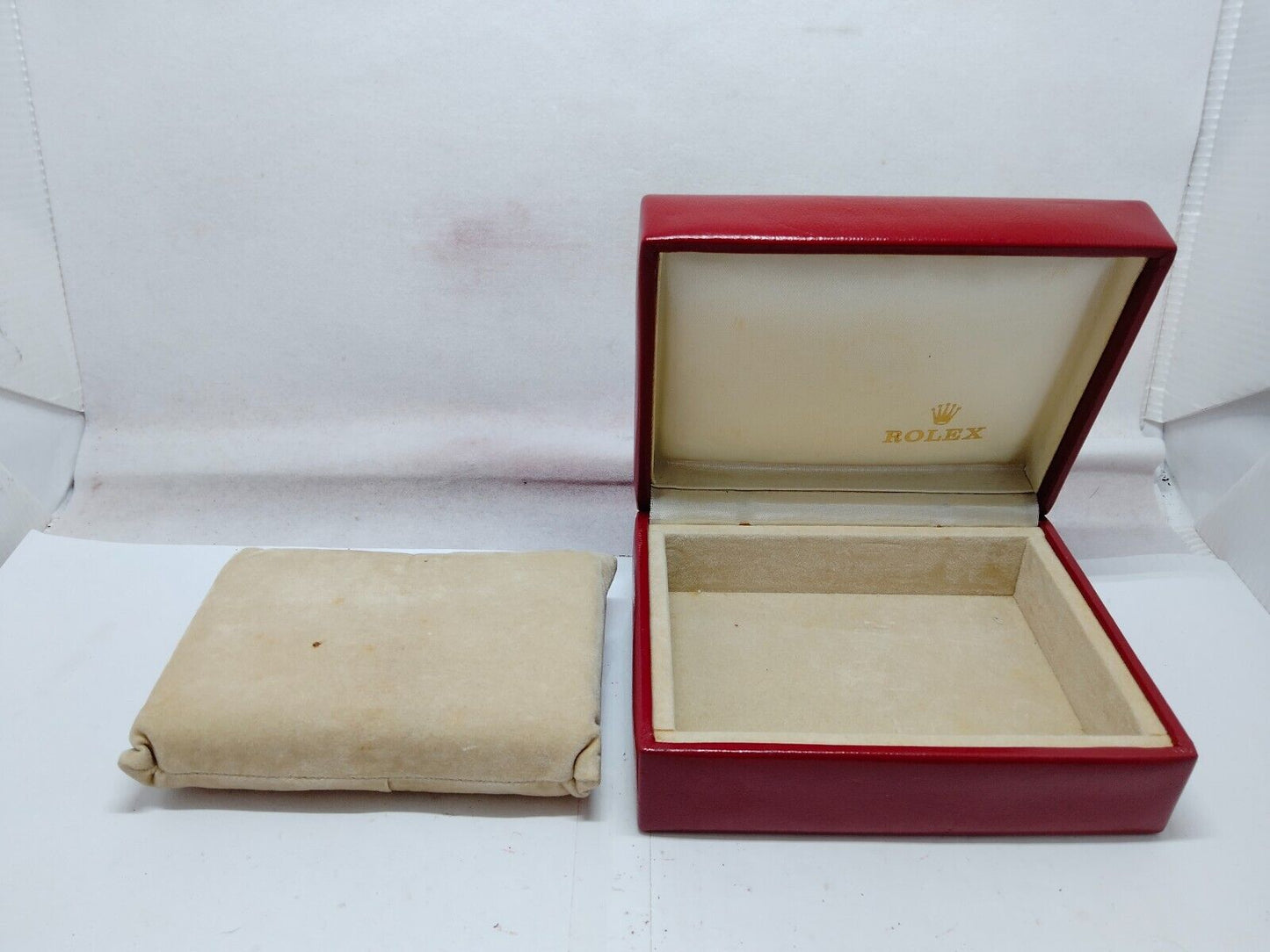 VINTAGE GENUINE ROLEX watch box case red 14.00.02 wood leather 230921008y6S